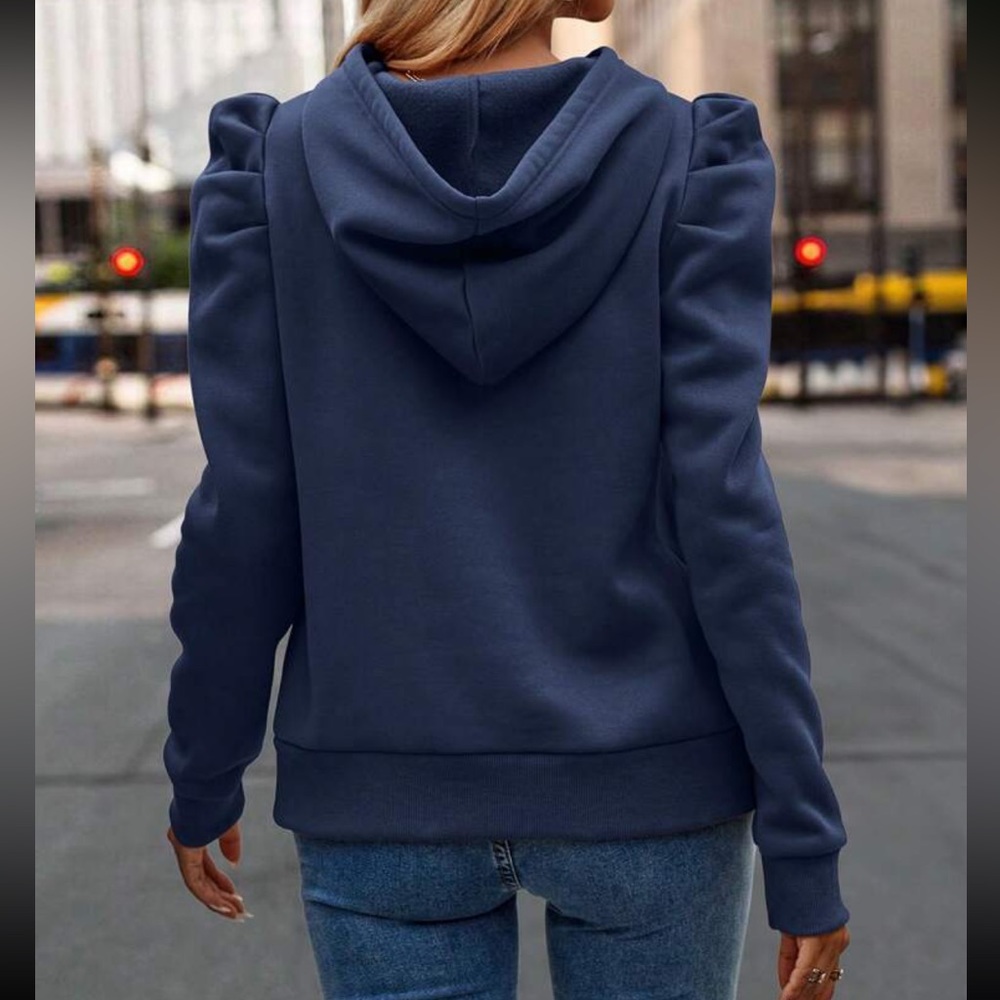 Cozy gigot sleeve drawstring hoodie apricot - Picture 7 of 16